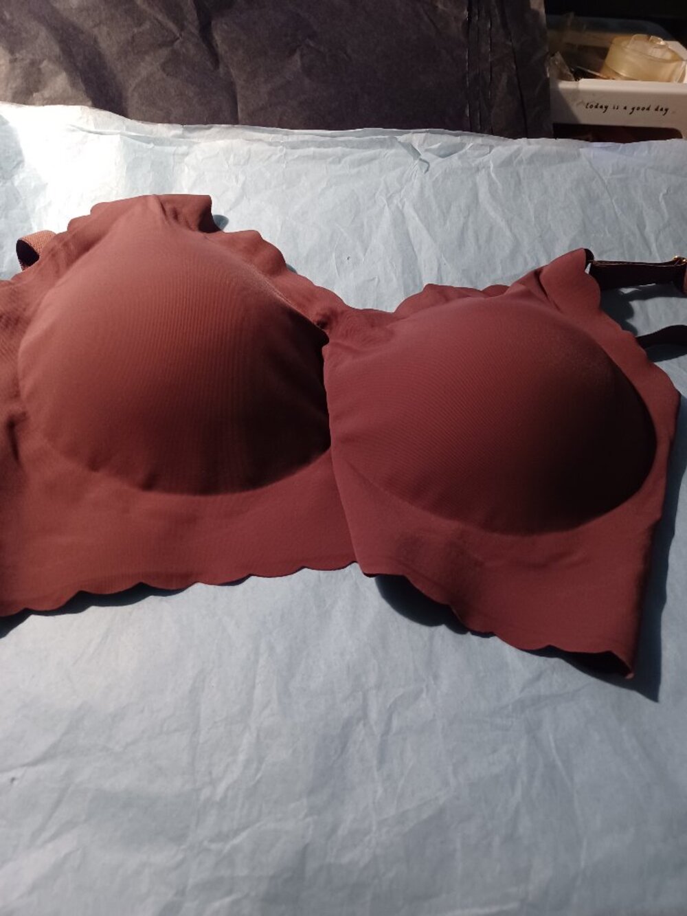 BROWNIE (REDDISH BROWN) COLOR  Wireless Scalloped Cami Bra - 1XL